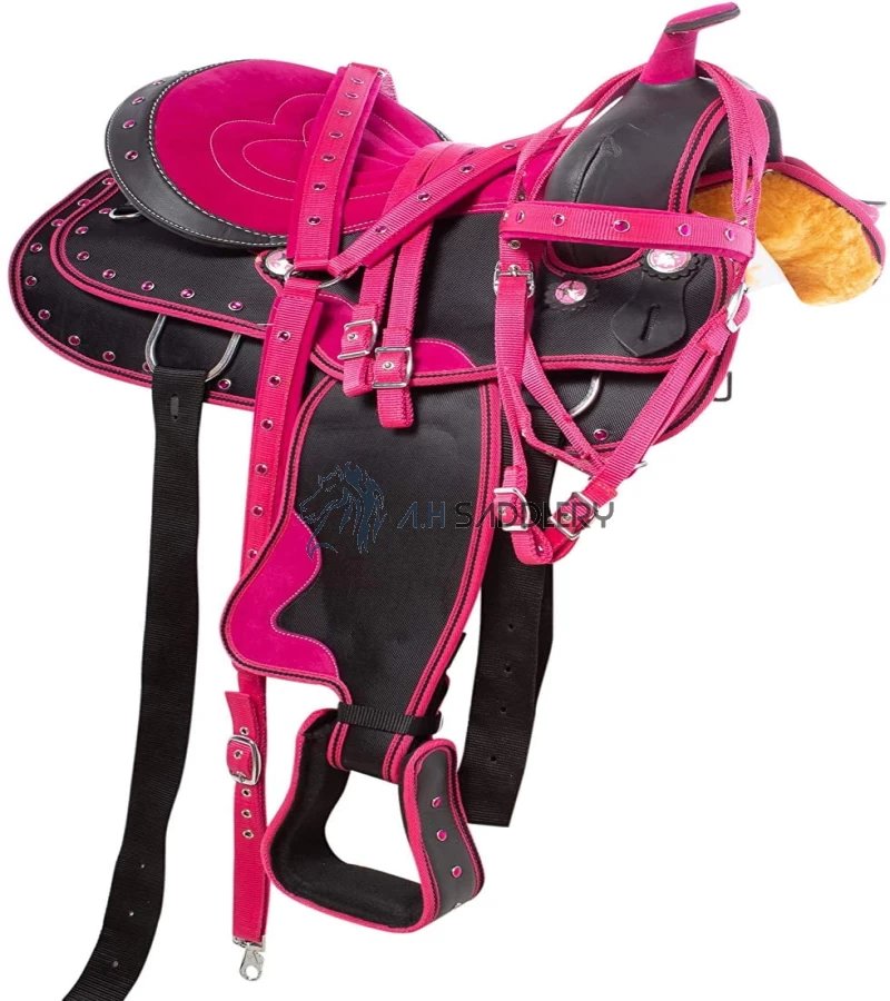 Synthetic Western Adult Horse Saddle Tack Barrel Racing with Matching Headstall + Breast Collar + Reins + Saddle Pad